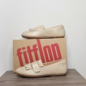 FitFlop Women's Allegro Fringe Buckled Leather Loafers Size 7 Beige NWT